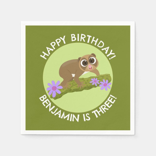 Cute slow loris personalisierte Cartoon Geburtstag Serviette (Vorderseite)
