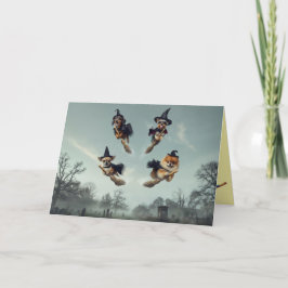 Cute Small Dog Witch Halloween Card Feiertagskarte