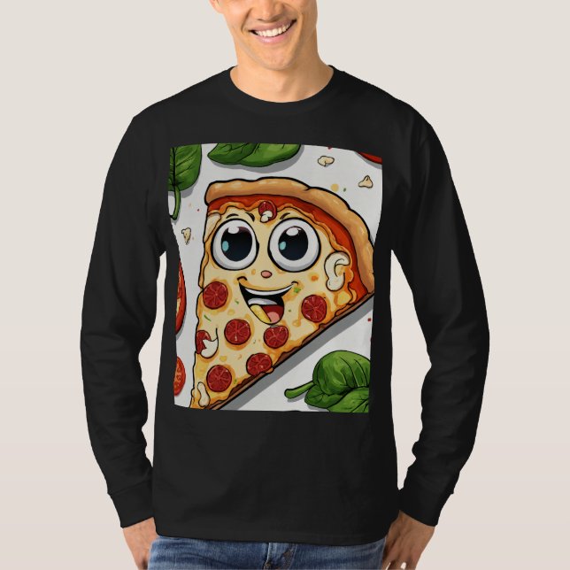 Cute Smiling Cartoon Pizza Slice with Happy Face  T-Shirt (Vorderseite)