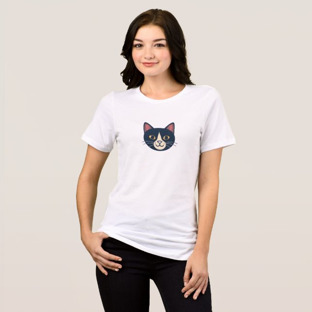 Cute Smiling Cat Face Minimal Women’s T-Shirt Tri-Blend Shirt (Vorderseite voll)