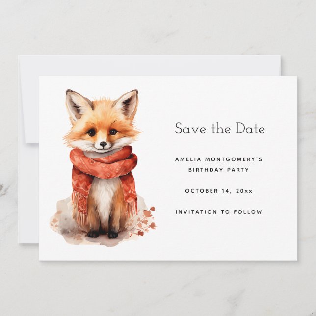 Cute Smiling Fox Pup in a Red Scarf Save The Date (Vorderseite)