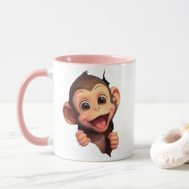 Cute Smiling Monkey Coffee Mug – Adorable Animal  Tasse (Mit Donut)