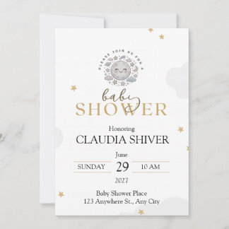 Cute Smiling Moon with Stars and Clouds Einladung