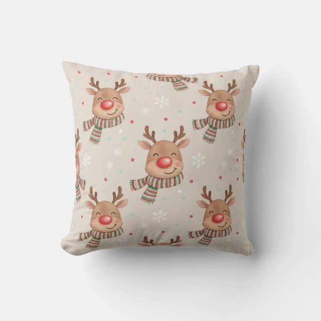 Cute Smiling Reindeer Christmas Throw Pillow Kissen (Vorderseite)