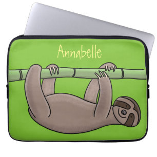 Cute smiling sloth on bamboo cartoon illustration laptopschutzhülle