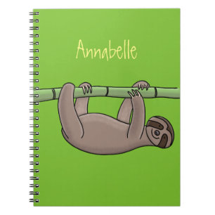 Cute smiling sloth on bamboo cartoon illustration notizblock