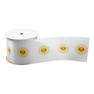 Cute Smiling Sun Watercolor Boho Design Satinband