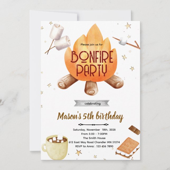 Cute Smores bonfire Birthday invitation Einladung (Vorderseite)