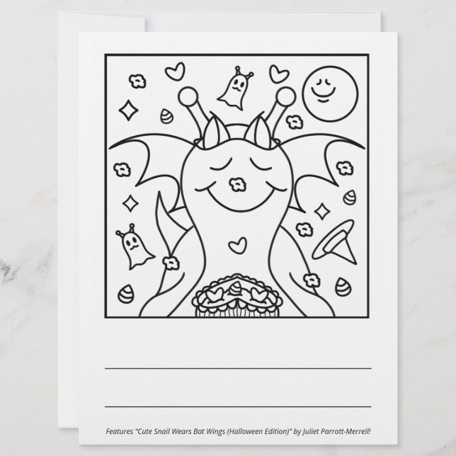 Cute Snail Bat Happy Halloween Coloring Page (Vorderseite)