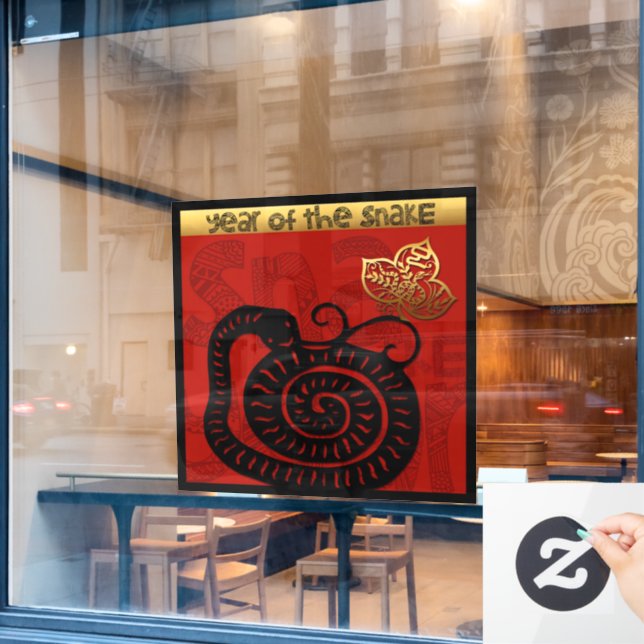 Cute Snake Chinesisch Neujahr Zodiac Birthday SqWC Fensteraufkleber (Café-Fenster)