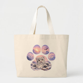 Cute Snow Leopard Paw Mountain Design Jumbo Stoffbeutel