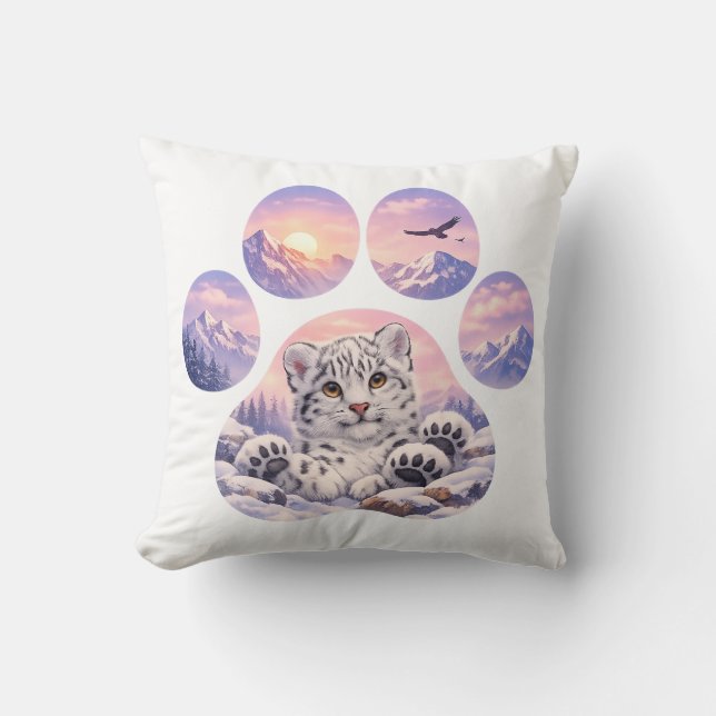 Cute Snow Leopard Paw Mountain Design Kissen (Vorderseite)