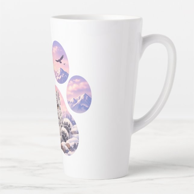 Cute Snow Leopard Paw Mountain Design Milchtasse (Rechts)