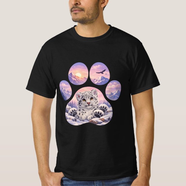 Cute Snow Leopard Paw Mountain Design T-Shirt (Vorderseite)