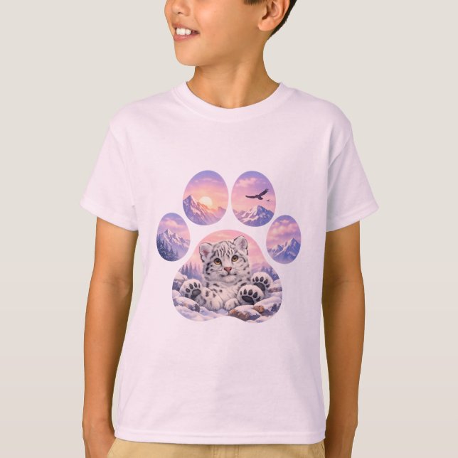 Cute Snow Leopard Paw Mountain Design T-Shirt (Vorderseite)