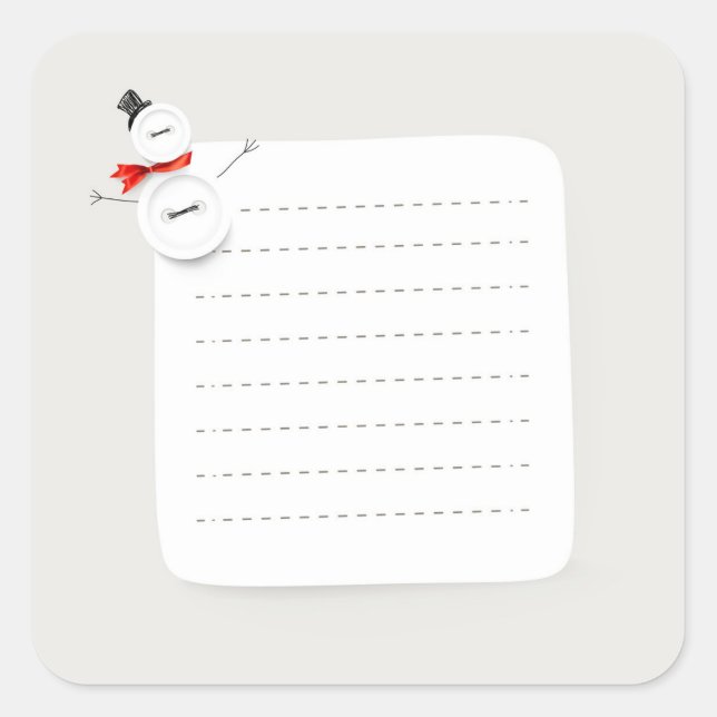 Cute Snowman Button Design Holiday Note Sticker (Vorderseite)