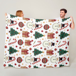 Cute Snowman & Candy Cane Christmas Throw Blanket Fleecedecke
