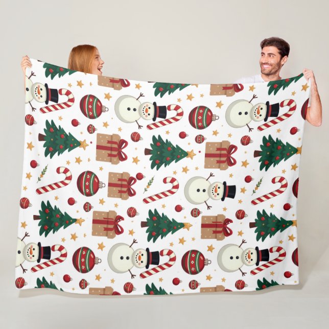 Cute Snowman & Candy Cane Christmas Throw Blanket  Fleecedecke (Beispiel)