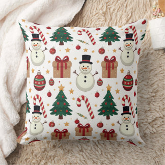 Cute Snowman & Candy Cane Christmas Throw Pillow Kissen