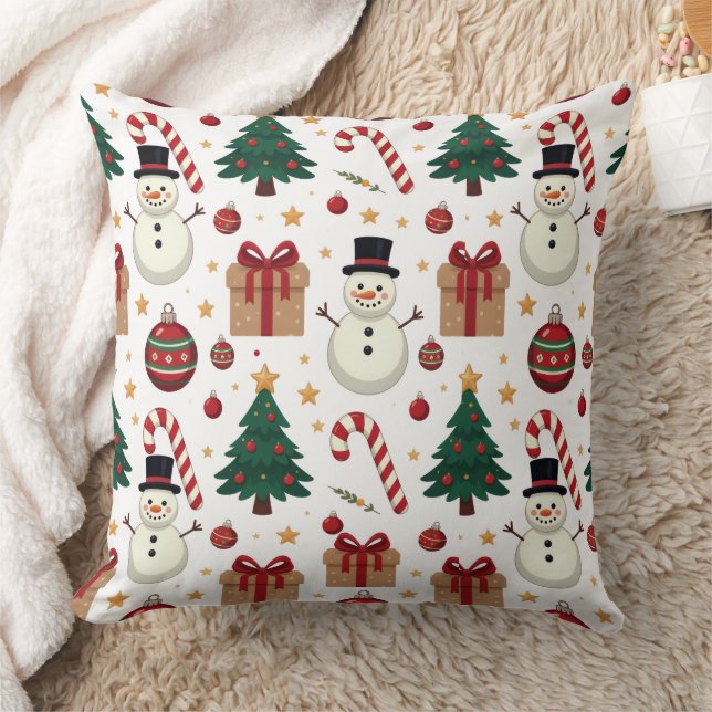 Cute Snowman & Candy Cane Christmas Throw Pillow  Kissen (Decke)