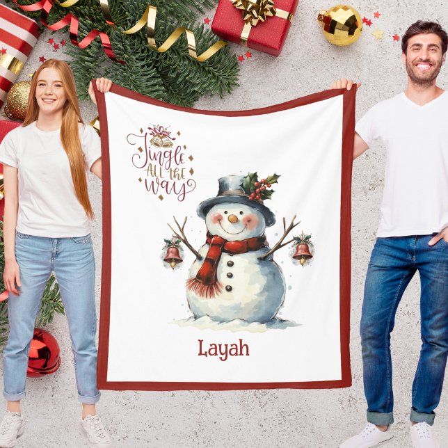Cute Snowman Christmas Blanket for Kids With Name Fleecedecke (Cute Snowman Christmas Blanket for Kids With Name)