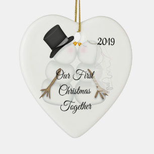 Cute Snowman Couple First Christmas Together 2019 Keramik Ornament