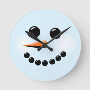 Cute Snowman Face Winter Holiday Snowmen Runde Wanduhr