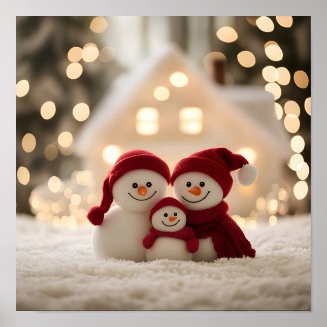 Cute Snowman Family Winter Christmas Poster (Vorne)