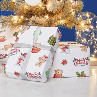 Cute Snowman Gingerbread Man Christmas Pattern Geschenkpapier