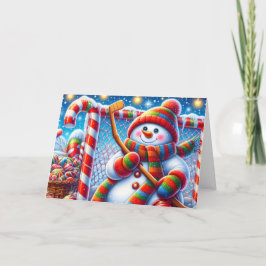 Cute Snowman Hockey Goalie Christmas Feiertagskarte