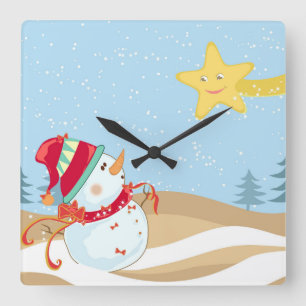 Cute Snowman Holiday Wall clock Quadratische Wanduhr