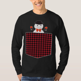 Cute Snowman Inside Buffalo Plaid Pocket Holiday C T-Shirt