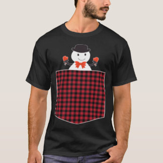 Cute Snowman Inside Buffalo Plaid Pocket Holiday C T-Shirt