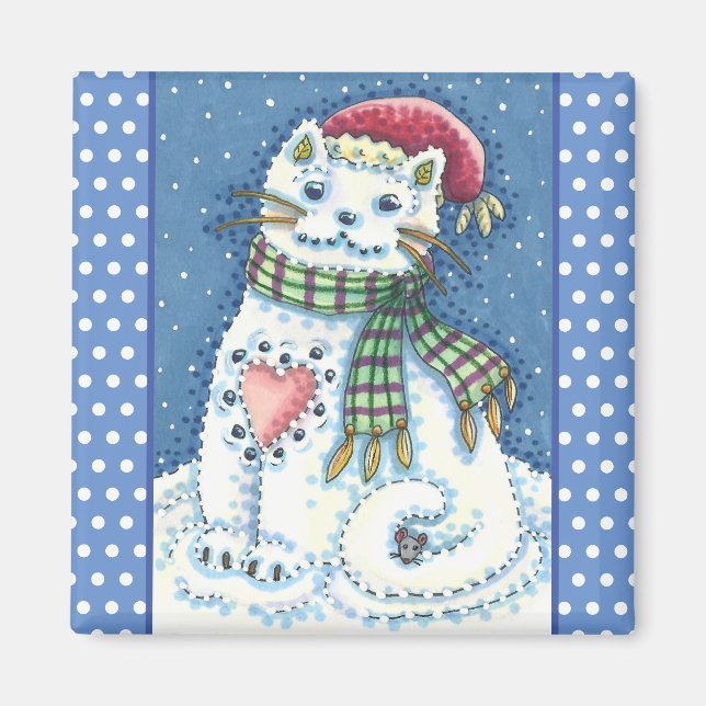 CUTE SNOWMAN KITTEN, SNOWFLAKES CAT AND MOUSE MAGNET (Vorne)