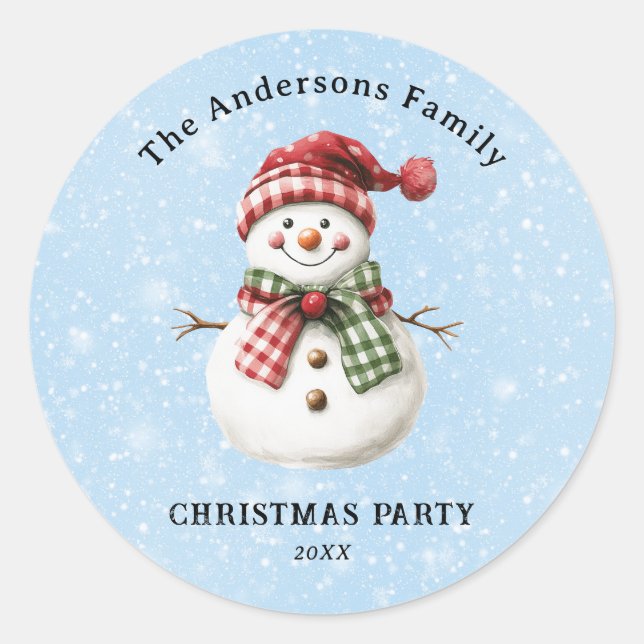 Cute Snowman Merry Christmas Family Party Custom Runder Aufkleber (Vorderseite)