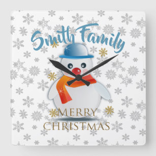 Cute Snowman Quadratische Wanduhr