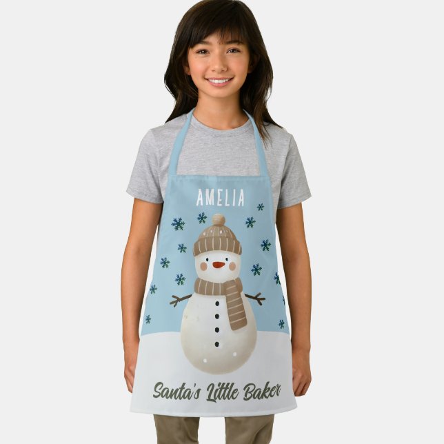 Cute Snowman Snowflakes Santa's Little Baker Kid Schürze (Insitu)