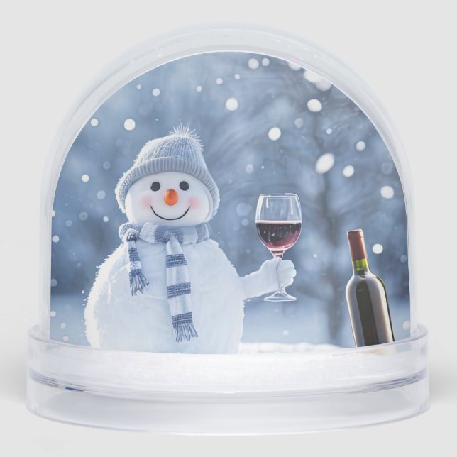 Cute Snowman Wine Christmas Holiday Schneekugeln (Vorderseite)