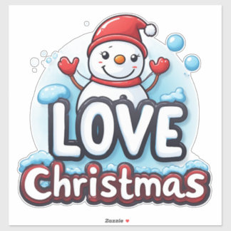 Cute Snowman With Red Hat And Scarf Aufkleber