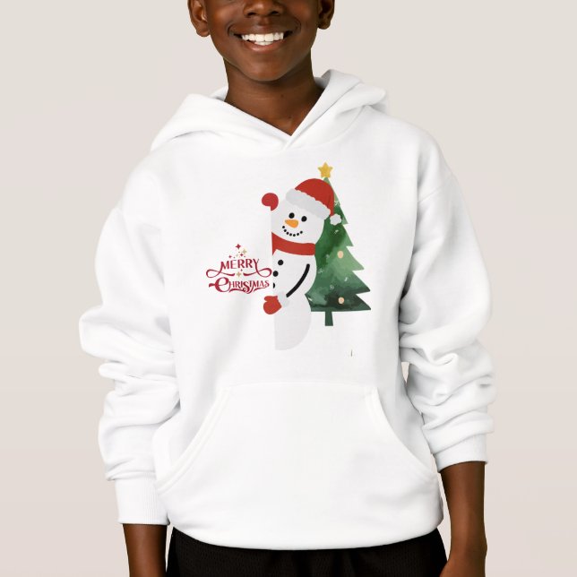 Cute Snowman with Santa Hat & Christmas Tree – Mer Hoodie (Vorderseite)