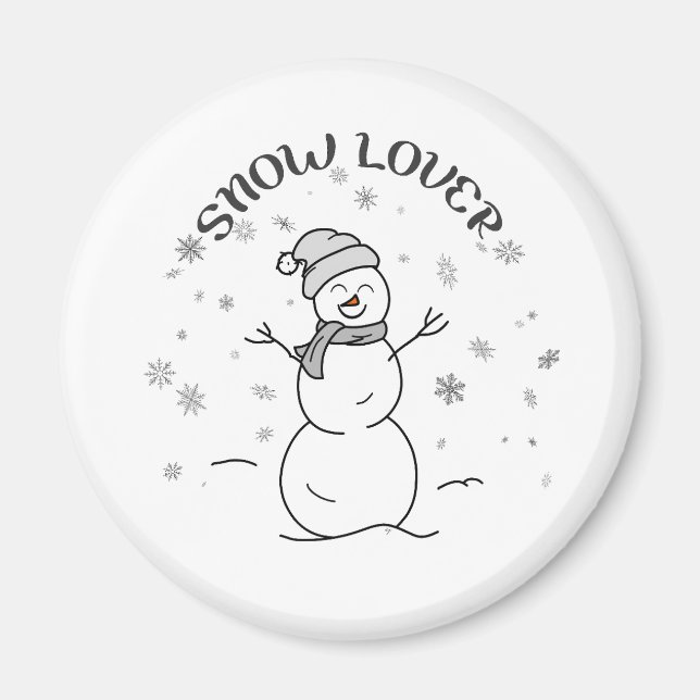 Cute Snowman with SNOW LOVER Text and Snowflakes   Magnet (Vorne)