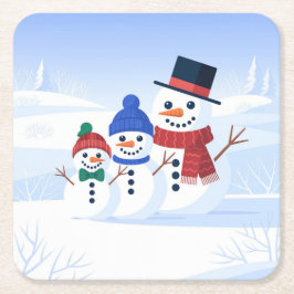 Cute Snowmen Family Coaster Set Rechteckiger Pappuntersetzer