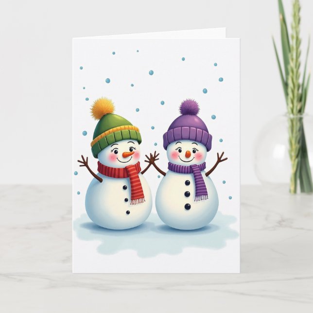 Cute Snowmen Holiday Cheer Card Karte (Vorderseite)