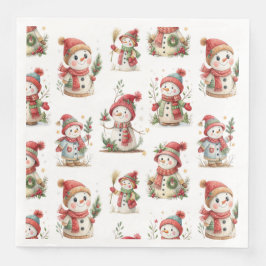Cute snowmen with hats serviette