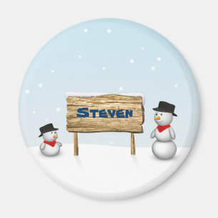 Cute Snowmen with Personalized Name Plate Magnet