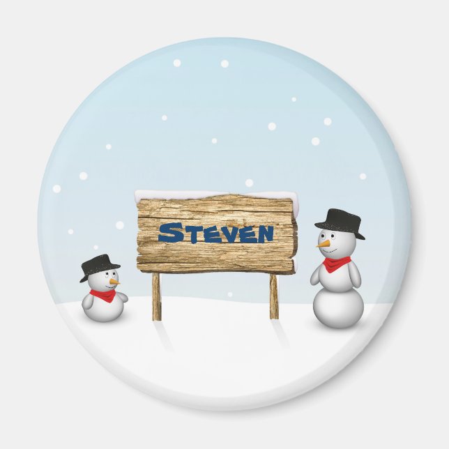 Cute Snowmen with Personalized Name Plate Magnet (Vorne)