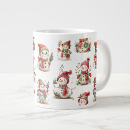 Cute snowmen with Santa hats and holly Jumbo-Tasse