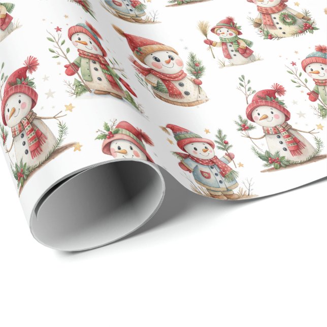 Cute snowmen with wooly hats geschenkpapier (Rolleneckpunkt)