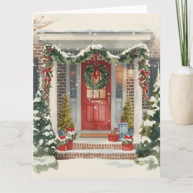 Cute Snowy Christmas Porch  Karte (Vorderseite)
