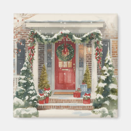 Cute Snowy Christmas Porch Magnet